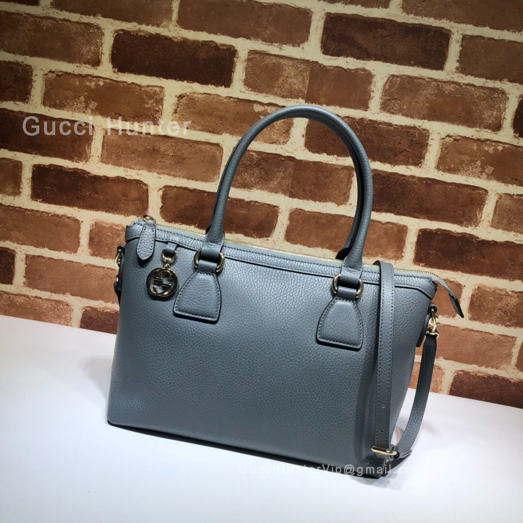 Gucci GG Charm Teal  Leather Medium Tote Bag Gray 449659